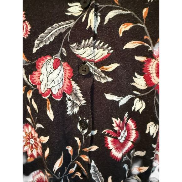 LOFT Black and Red Floral Button Front Blouse Womens Size Large - Picture 3 of 8